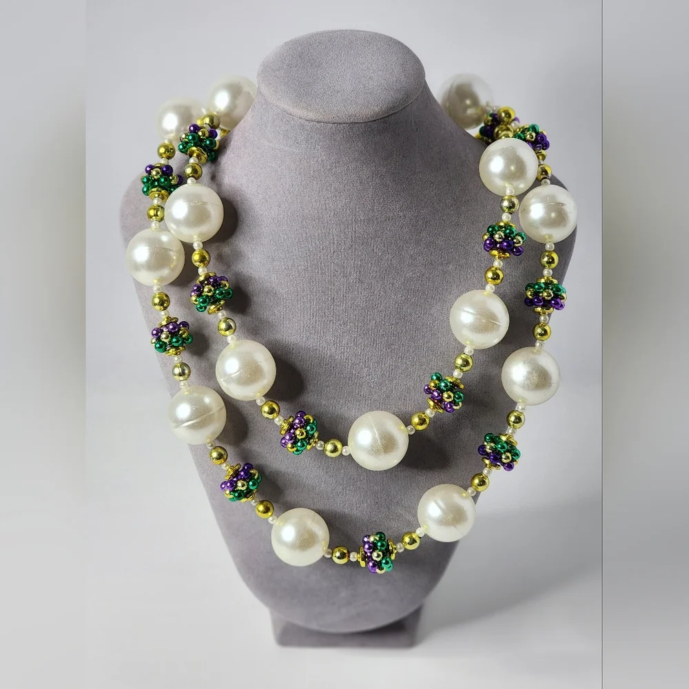 Big Chunky Mardi Gras Pearl Strand Necklace
